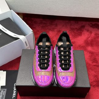 Chanel men's and women's couple's pink and purple mix and match classic fashion casual sports shoes