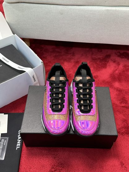 Chanel men's and women's couple's pink and purple mix and match classic fashion casual sports shoes