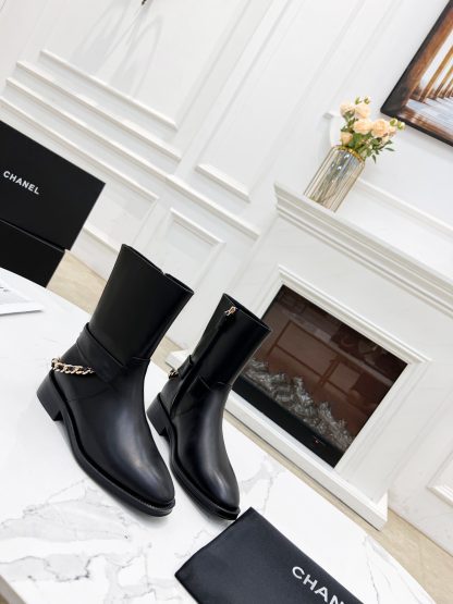 Chanel height-enhancing slimming all-match side zipper high boots heel height 2.5cm