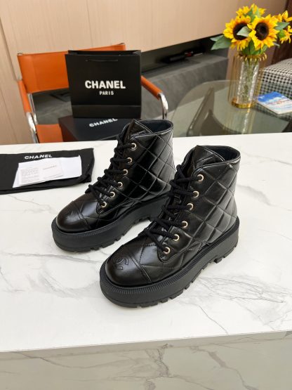 Chanel autumn and winter new black electric show diamond style boots thick sole 6cm