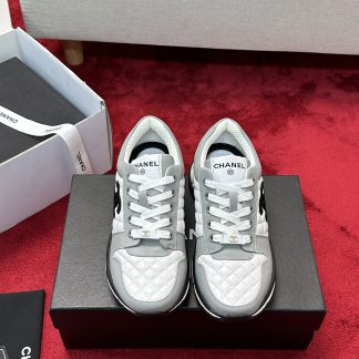 Chanel white and gray craft embroidery style fashion casual sports shoes