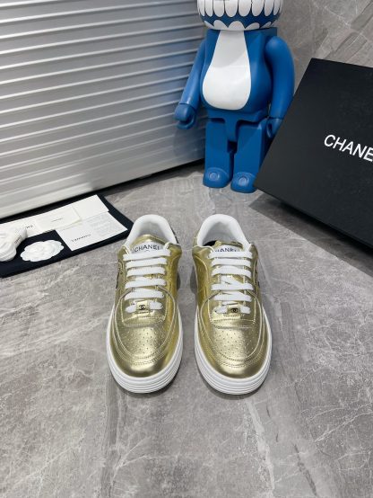 Chanel Spring and Summer Ultra High Quality Gold Fashionable Casual Sports Sneakers