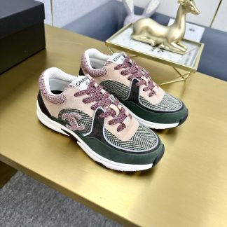 Chanel Classic Fashion Green and Pink Casual Sneakers