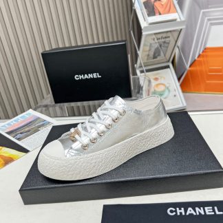 Chanel high-end custom silver classic comfortable casual shoes