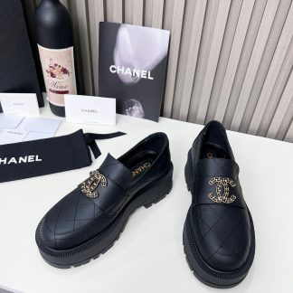 Chanel black electric show diamond style imported leather loafers