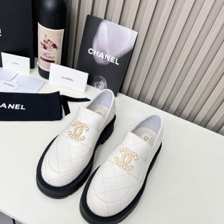 Chanel beige electric show diamond style imported leather loafers