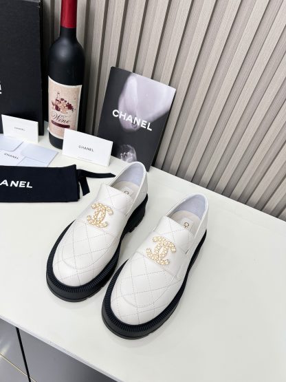 Chanel beige electric show diamond style imported leather loafers