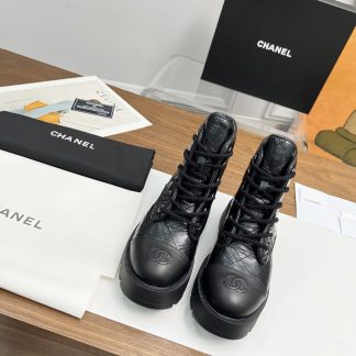 Chanel autumn and winter new black electric embroidery diamond shiny wrinkled leather Martin boots