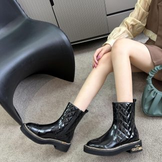Chanel stylish black simple leather shiny boots