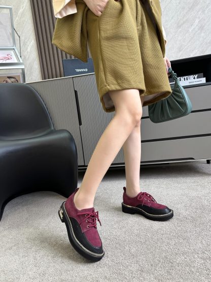 Chanel autumn and winter red fashionable simple leather loafers