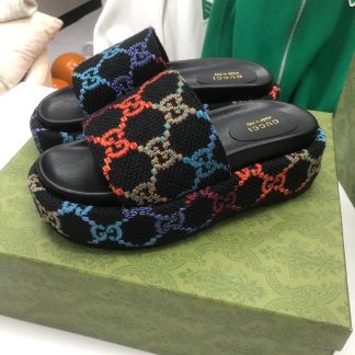 Gucci Multicolor Linen Women's Platform Slippers