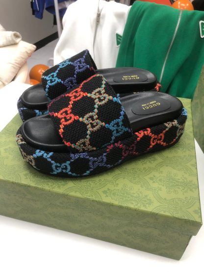 Gucci Multicolor Linen Women's Platform Slippers