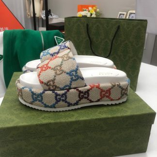 Gucci Multicolor Linen Women's Platform Slippers
