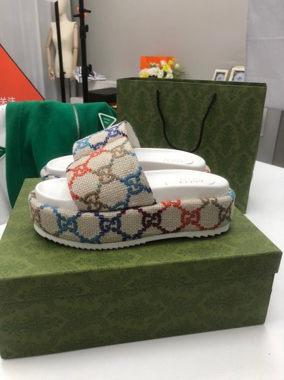 Gucci Multicolor Linen Women's Platform Slippers