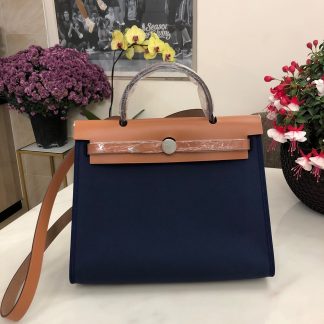 Hermes dark blue with khaki waterproof fashion casual crossbody bag unisex 31cm