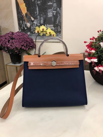 Hermes dark blue with khaki waterproof fashion casual crossbody bag unisex 31cm