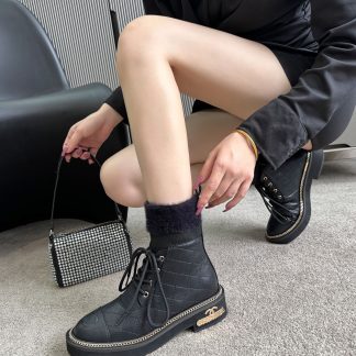 Chanel classic fashion black simple lace-up boots
