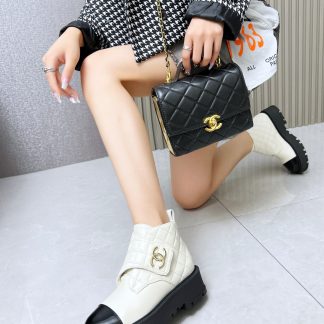 Chanel autumn and winter new beige electric show diamond style leather boots