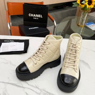 Chanel autumn and winter new apricot electric show diamond style leather boots