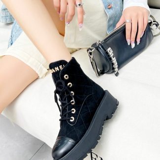 Chanel autumn and winter new black velvet electric show diamond style leather boots
