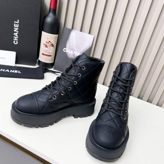 Chanel autumn and winter new black matte light show diamond style leather boots