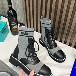 Chanel Grey Thick Sole Super Comfortable Biker Boots