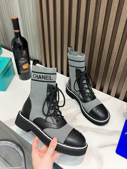 Chanel Grey Thick Sole Super Comfortable Biker Boots