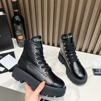 Chanel Black Thick Sole Super Comfortable Motorcycle Boots