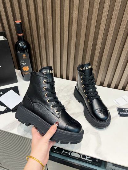 Chanel Black Thick Sole Super Comfortable Motorcycle Boots