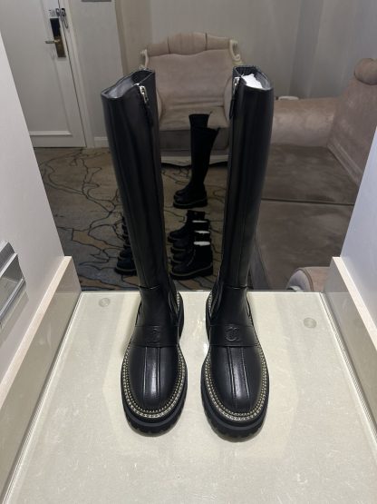 Chanel black autumn and winter high-end classic luxury leather boots