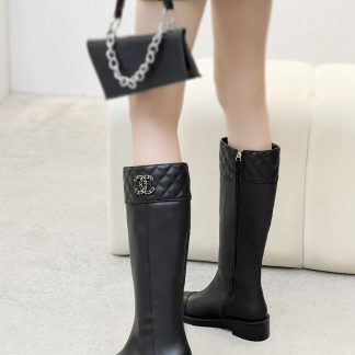 Chanel autumn and winter high-end custom catwalk classic black leather boots