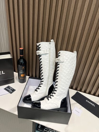 Chanel girly white leather boots