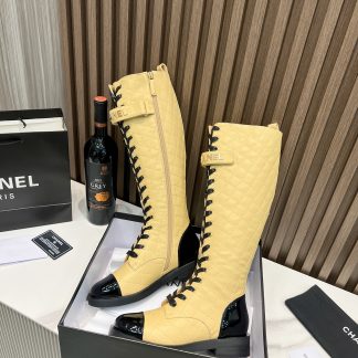 Chanel apricot-colored super comfortable mid-length boots