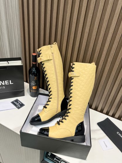 Chanel apricot-colored super comfortable mid-length boots