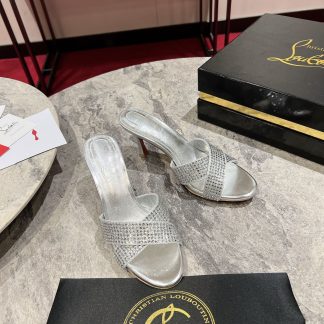 ChristianLouboutin cross strap fish mouth diamond sandals high heels