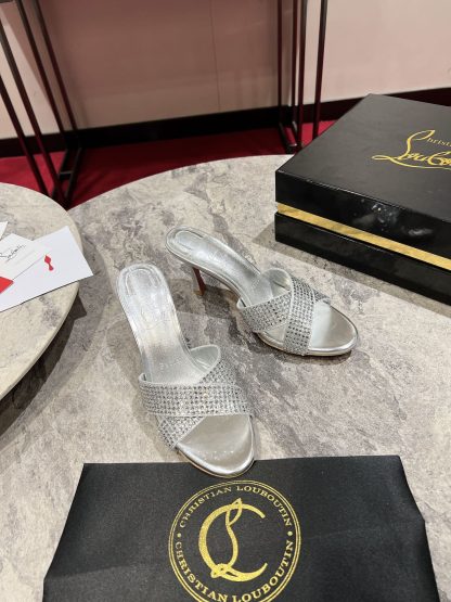 ChristianLouboutin cross strap fish mouth diamond sandals high heels