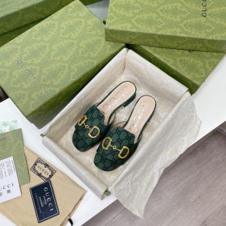 Gucci horsebit shallow design with square toe and three-dimensional square heel slippers