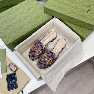 Gucci horsebit shallow design with square toe and three-dimensional square heel slippers