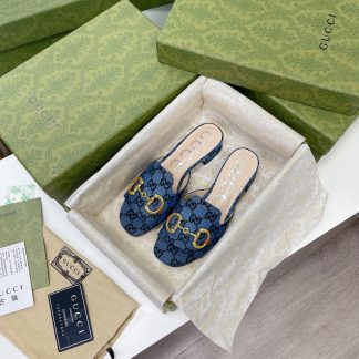 Gucci horsebit shallow design with square toe and three-dimensional square heel slippers