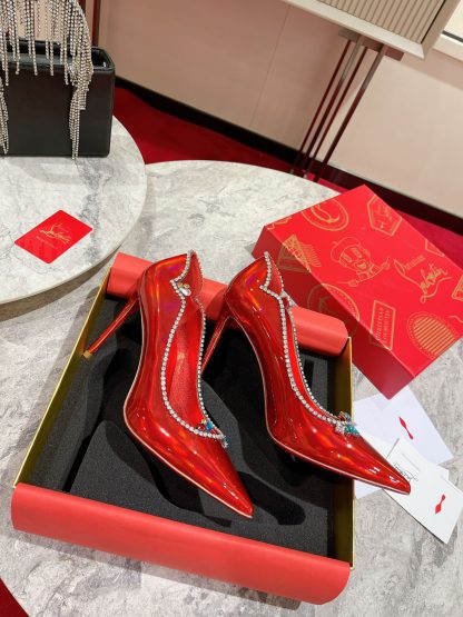 Christian Louboutin patent leather wave crystal chain high heels - Image 2