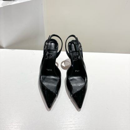Christian Louboutin patent leather backless high-heeled sandals