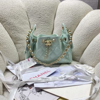 Chanel-style hippie hobo light green mini bag