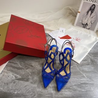 Christian Louboutin Crystal Studded Fine High Heels with Mesh Pointed Toe