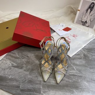 Christian Louboutin Crystal Studded Fine High Heels with Mesh Pointed Toe