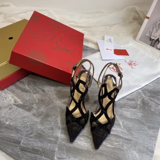 Christian Louboutin Crystal Studded Fine High Heels with Mesh Pointed Toe