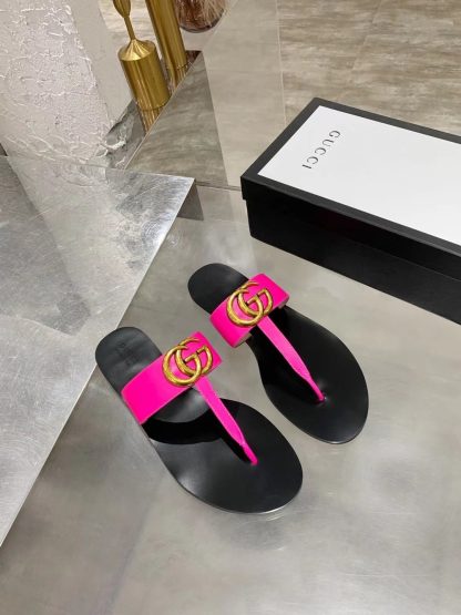 Gucci Double G buckle ribbon square toe flat slides - Image 2