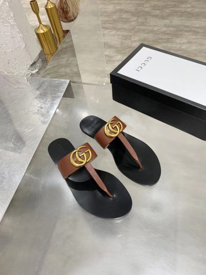 Gucci Double G buckle ribbon square toe flat slides - Image 2
