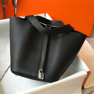 Hermès black and silver unique lightweight wear-resistant and waterproof basket bag