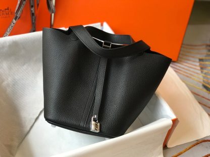 Hermès black and silver unique lightweight wear-resistant and waterproof basket bag