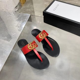 Gucci Double G buckle ribbon square toe flat slides